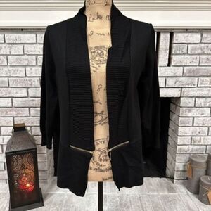 NWT Philosophy Open Cardigan Gold Zipper Medium Stretcb Ribbed Neutral Lagenlook